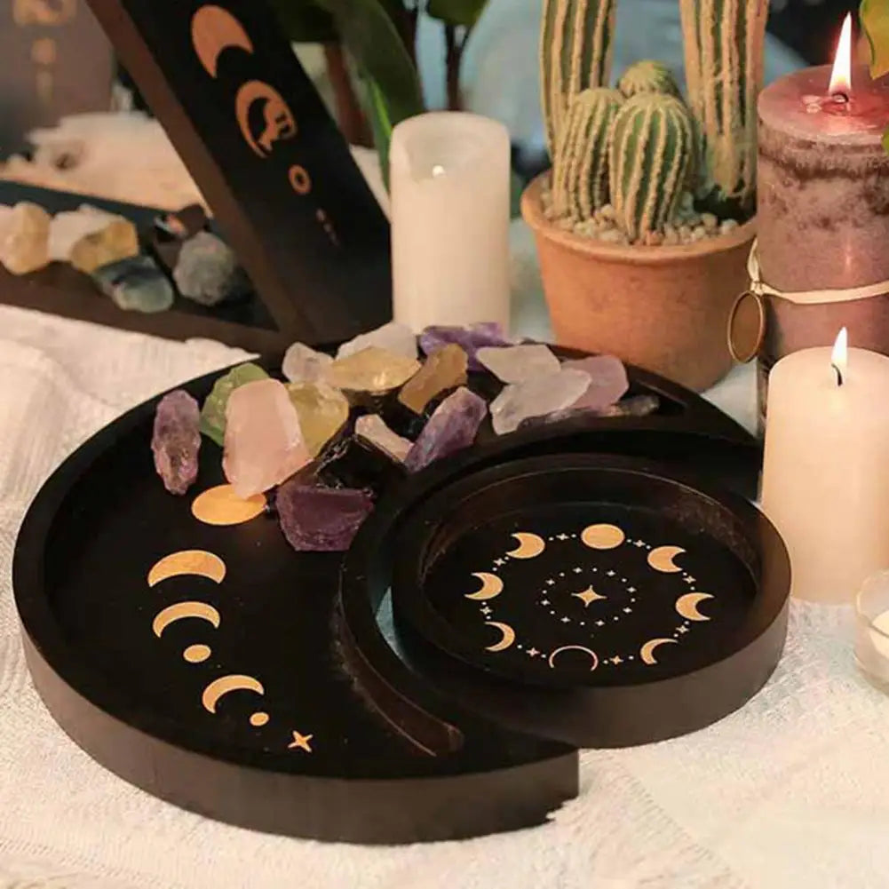 Plateau en bois en forme de lune